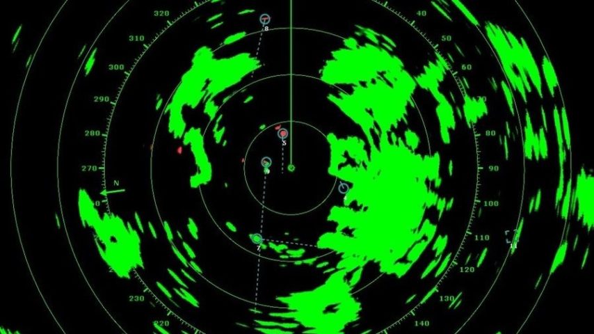 radar image showing landmasses and boat targets