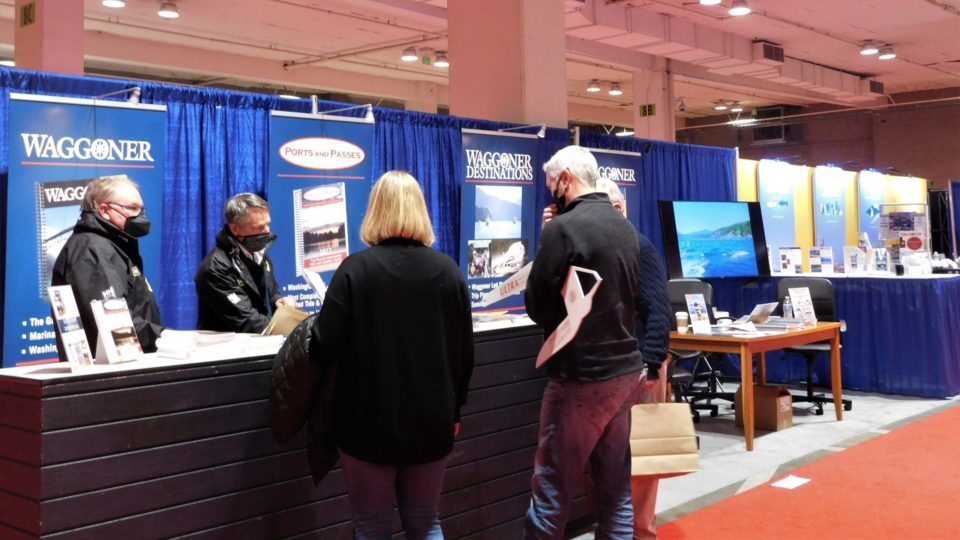 Photo of visitors at the Waggoner Booth, 2022 Boat Show