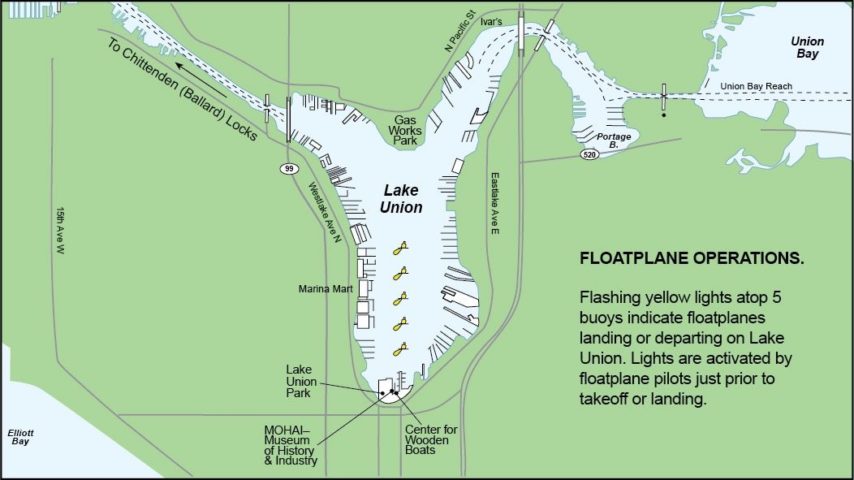 Map from Waggoner showing floatplane landing area in Lake Union