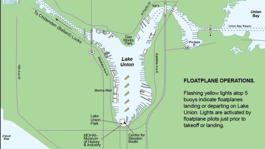Map of Lake Union buoy marked landing channel