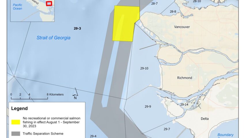 Map of No Salmon Fishing for Mouth of Fraser River Strait of Georgia