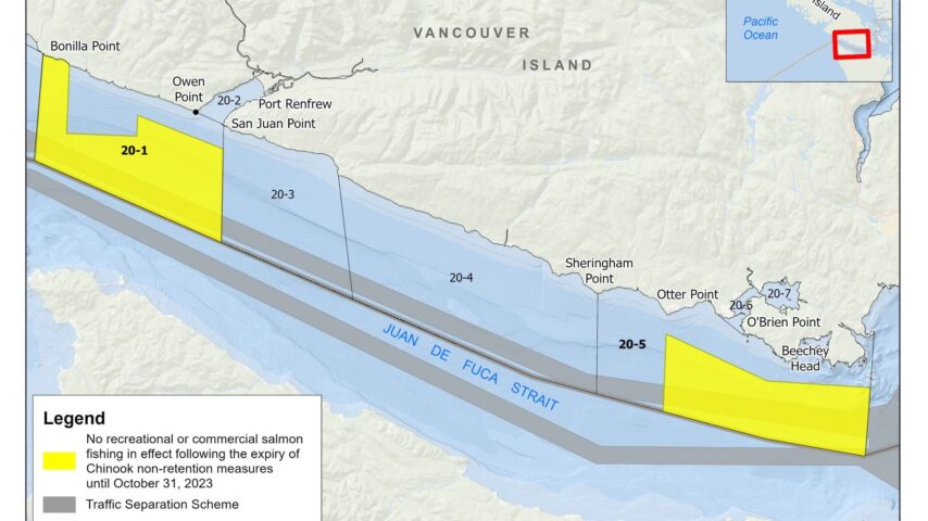 Map of No salmon fisheries for Strait of Juan de Fuca