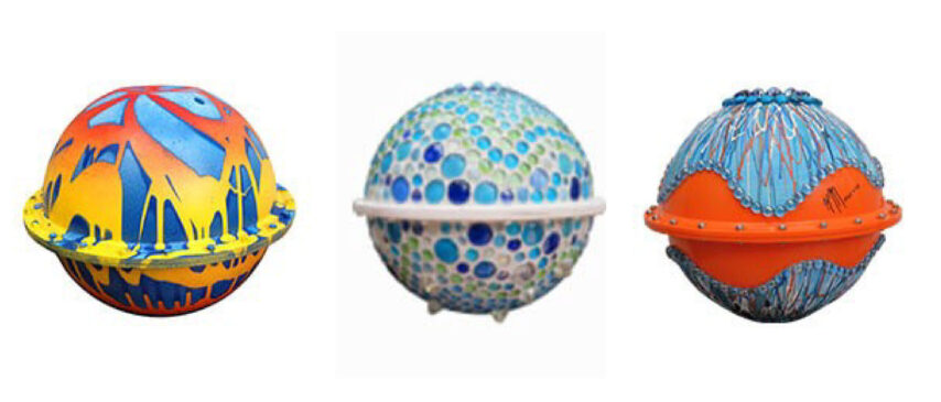 Painted hollow drifter shells used in ocean drift research