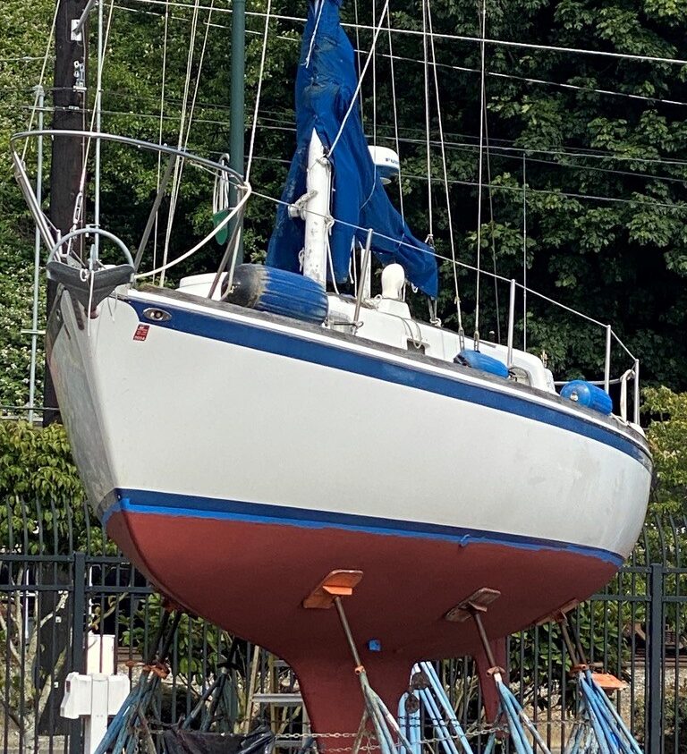 Photo of sailboat on the hard for the Sea Scout project
