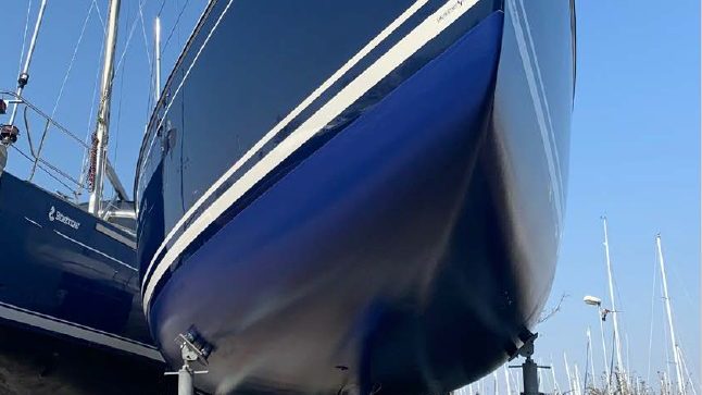 Photo of shiny underside of sailboat