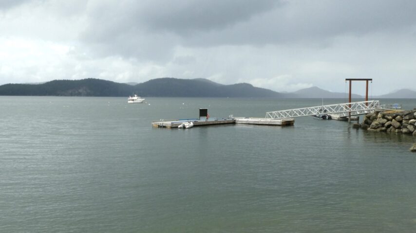 photo of dock at buoys in Breezy Bay at Saturna Island