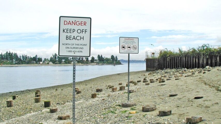 Keep Off Beach signage at Superfund Site