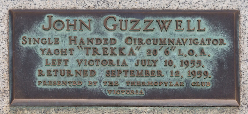 Plaque commemorating John Guzzwell and his sailboat Trekka