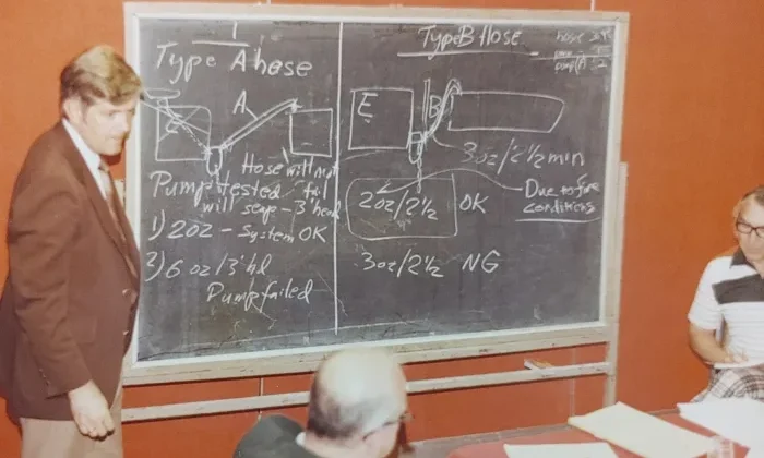 ABYC historic photo of designers writing on blackboard