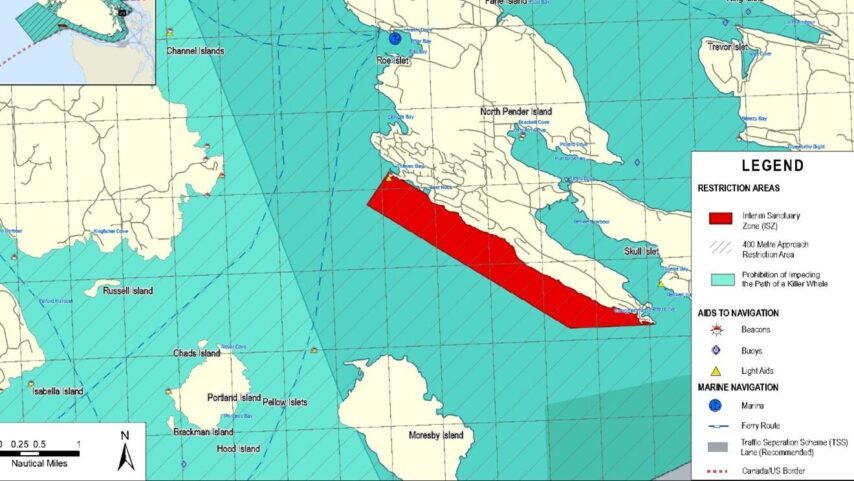 Transport Canada Pender Island Map showing no-go interim sanctuary zone