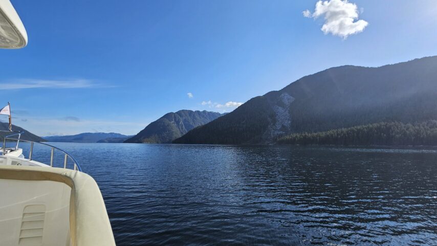 Underway to Bishop Bay, scenic mountains and calm seas