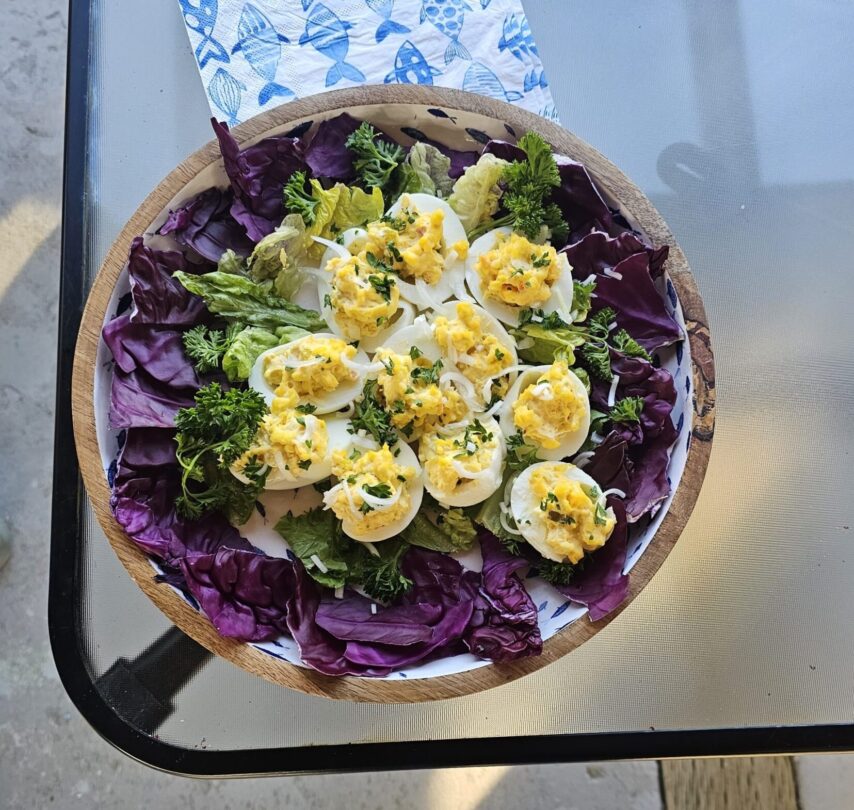 A tray of deviled eggs