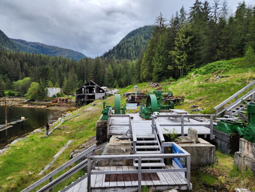 Photo of Butedale uplands with building and equipment left from cannery days