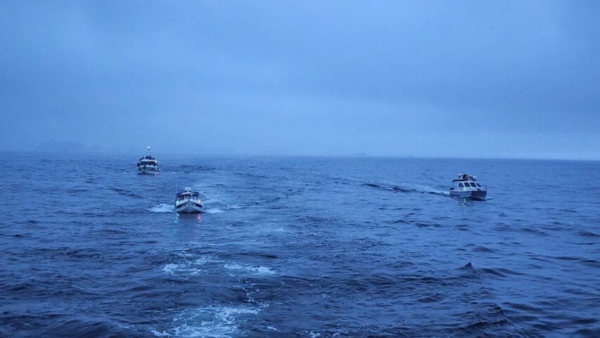 Flotilla boats underway around Cape Caution