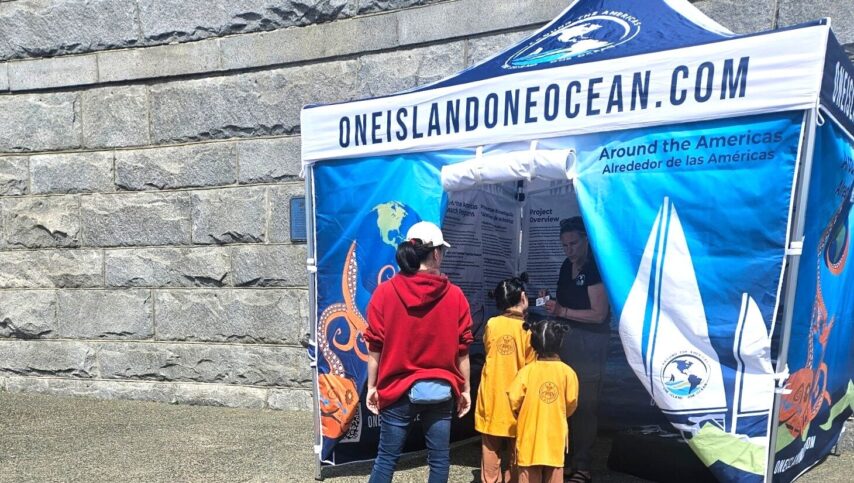 Around the Americas education tent set up on Victoria's waterfront promenade
