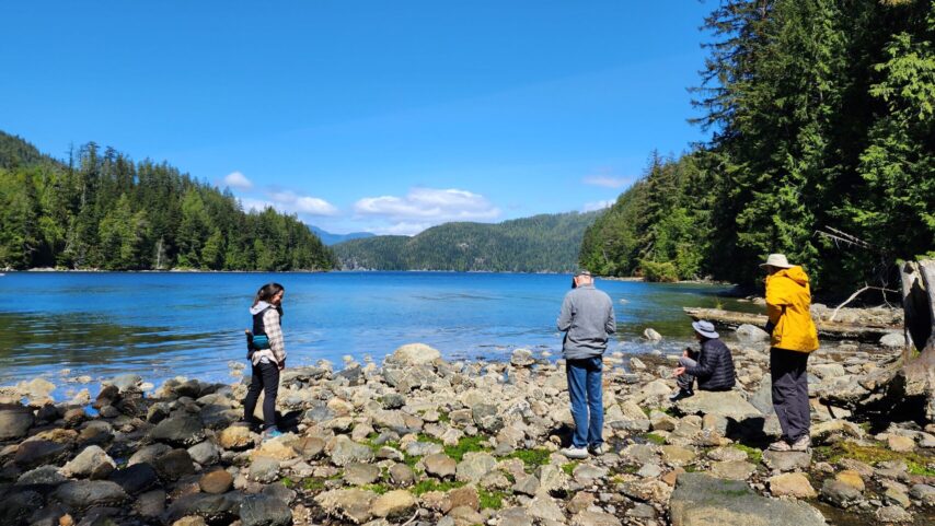 Exploring along the rocky beach at Lagoon Cove