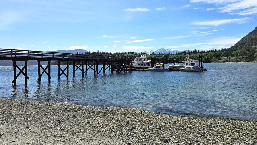 Port Neville Wharf with boats moored