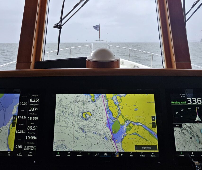 Photo of chart plotter with route to Prince Rupert