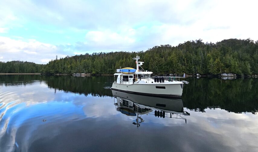 Flotilla boat departing Pruth Bay
