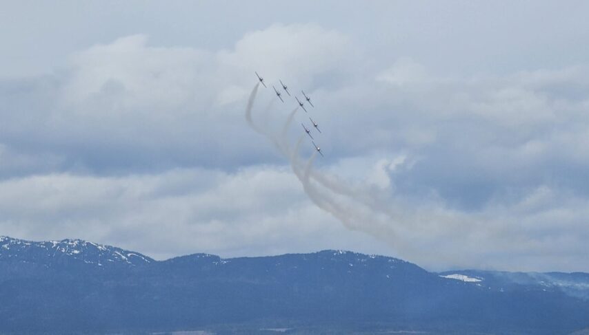 Snow Birds flying towards the flotilla
