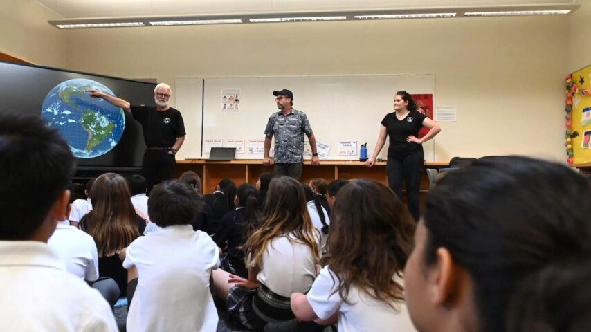 St. Michaels School 4th grade students listening to presentation from crew of One Ocean