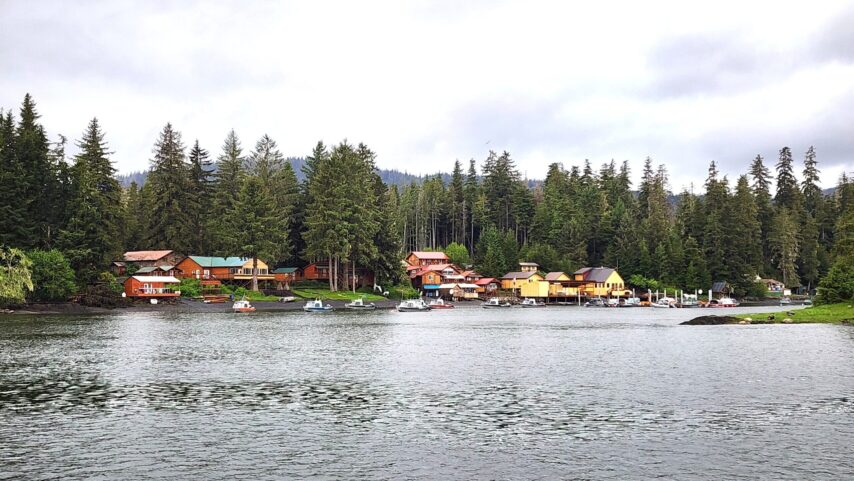 Homes along the south entrance of Wrangell Narrows