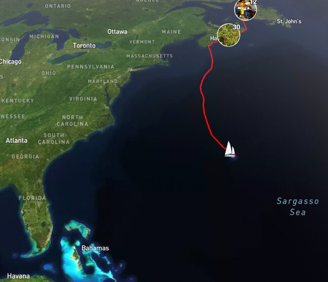 Map showing route from Nova Scotia to Bermuda