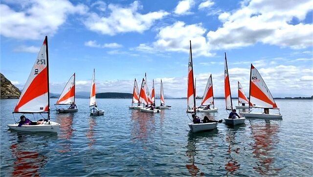 Photo of kids practicing sailing in day-sail craft at Anacortes, WA.
