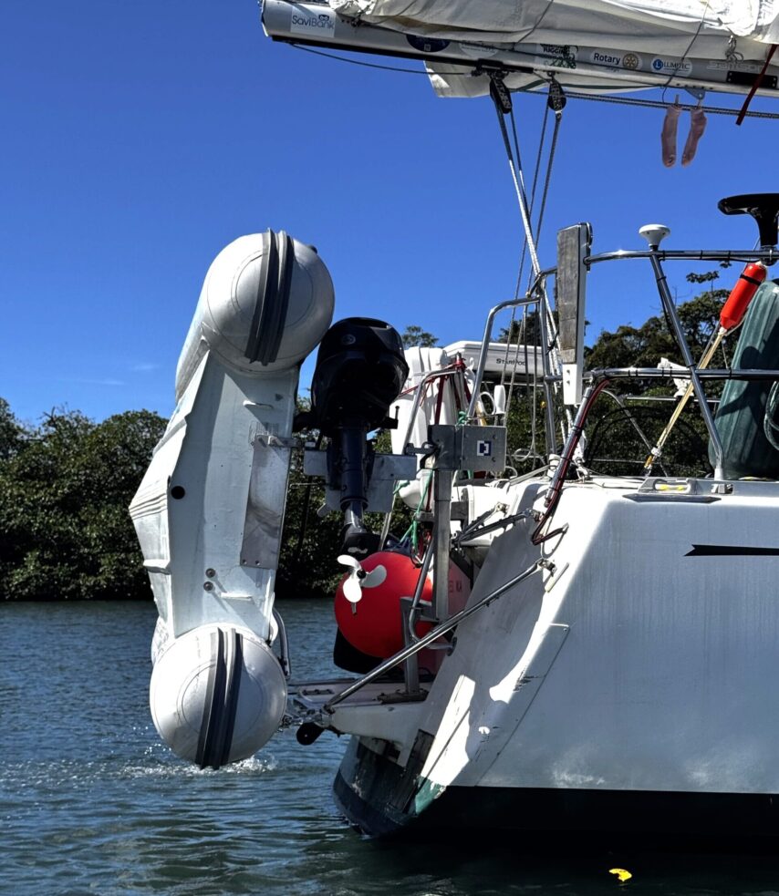 Photo of the stern with extension of dinghy on sailing vessel One Ocean.