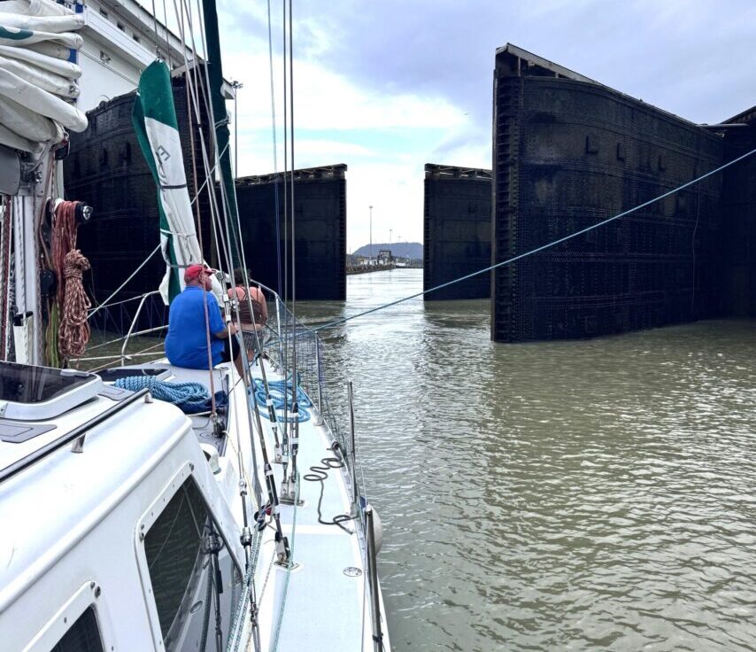 Photo of lock gates opening for s/v One Ocean