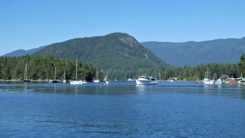 Photo of boats anchored in Pender Harbour.