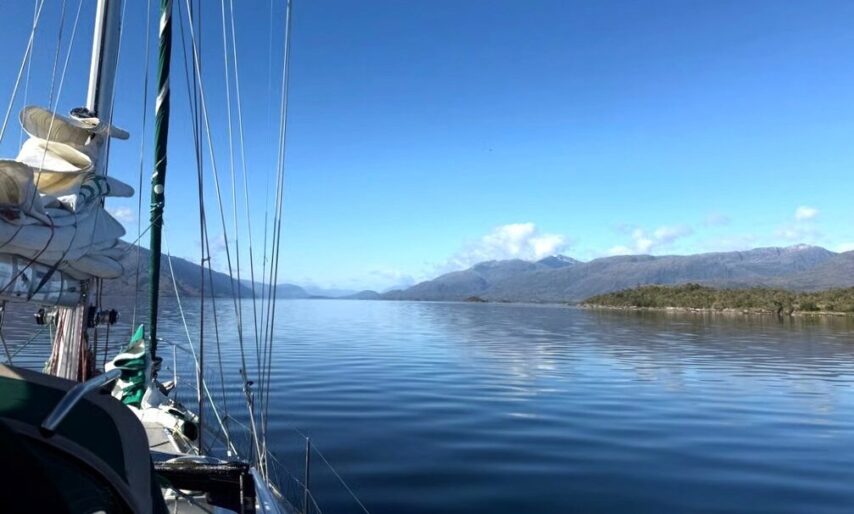 One Ocean cruising the calm, glassy inside waters of Patagonia