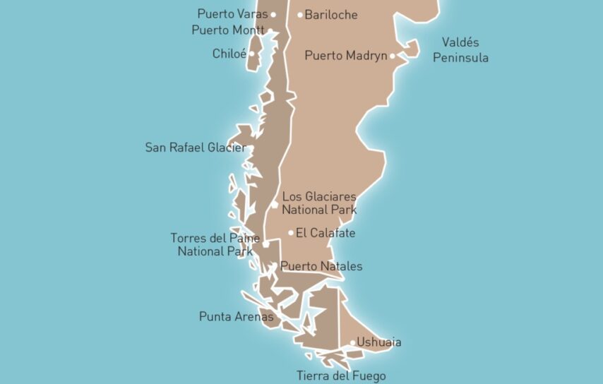 Map showing Patagonia area in South America